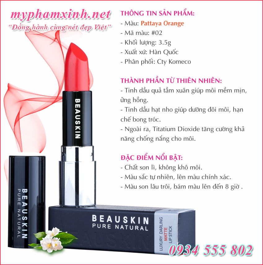 Son Beauskin Luxury Darling Matte #02 - Cam Ngọt Ngào